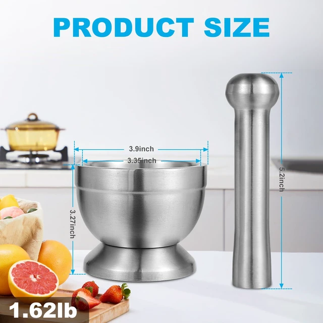 Alt view image 2 of 7 - Mortar and Pestle Set, 18/8 Stainless Steel Pill Crusher | Non-Slip Base Keeps Bowl Steady; Food-Grade Spice & Herb Grinder Grinds Spices And Pesto; Easy to Clean