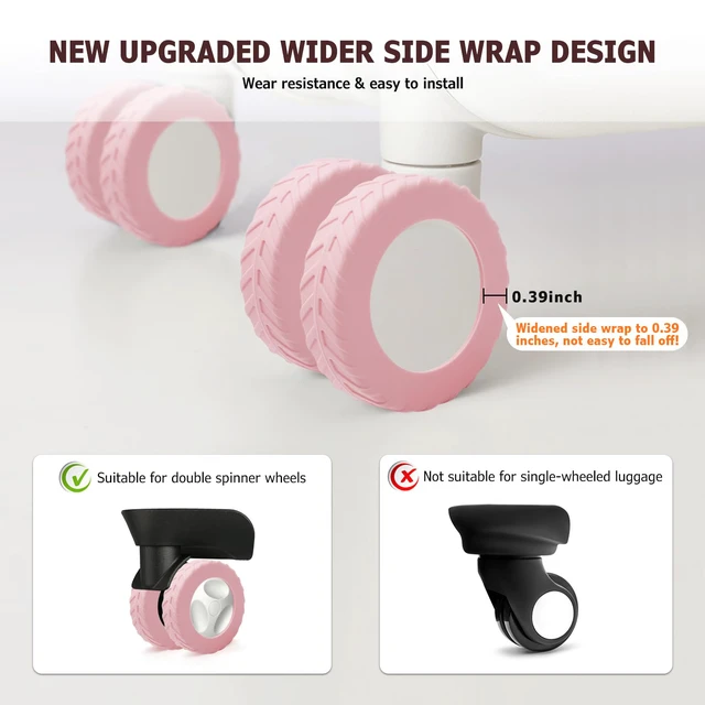 Alt view image 2 of 7 - Luggage Wheel Covers, Anti Dust & Scratch, For 2-2.4" wheels - Pink | Luggage Compartment Wheel Protection Cover 8-Pack, Noise Reducing Suitcase Wheel Protector, For Most Carry on/Travel Bags