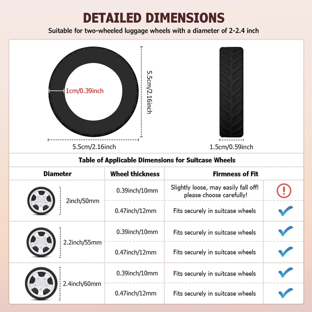 Alt view image 4 of 7 - Luggage Wheel Covers, Anti Dust & Scratch, For 2-2.4" wheels - Pink | Luggage Compartment Wheel Protection Cover 8-Pack, Noise Reducing Suitcase Wheel Protector, For Most Carry on/Travel Bags