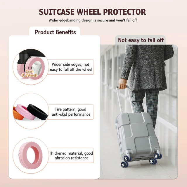 Alt view image 7 of 7 - Luggage Wheel Covers, Anti Dust & Scratch, For 2-2.4" wheels - Pink | Luggage Compartment Wheel Protection Cover 8-Pack, Noise Reducing Suitcase Wheel Protector, For Most Carry on/Travel Bags
