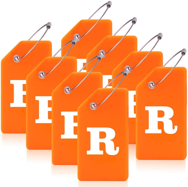 Main image of 8 Pack Initial Luggage Tags for Suitcases Airplane Travel Essentials | 26 Initial Letter Baggage Identification Labels ID Tag Fully Bendable Tags with Stainless Steel Loop (Letter R, Orange)