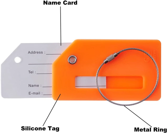 Alt view image 3 of 5 - 8 Pack Initial Luggage Tags for Suitcases Airplane Travel Essentials | 26 Initial Letter Baggage Identification Labels ID Tag Fully Bendable Tags with Stainless Steel Loop (Letter R, Orange)