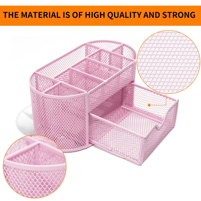 Alt view image 2 of 7 - Desktop Organizer with Pencil Pen Holder and Accessories Offering 8 Compartments and 1 Drawer for Home, School and Office. (Cherry Blossom Pink)