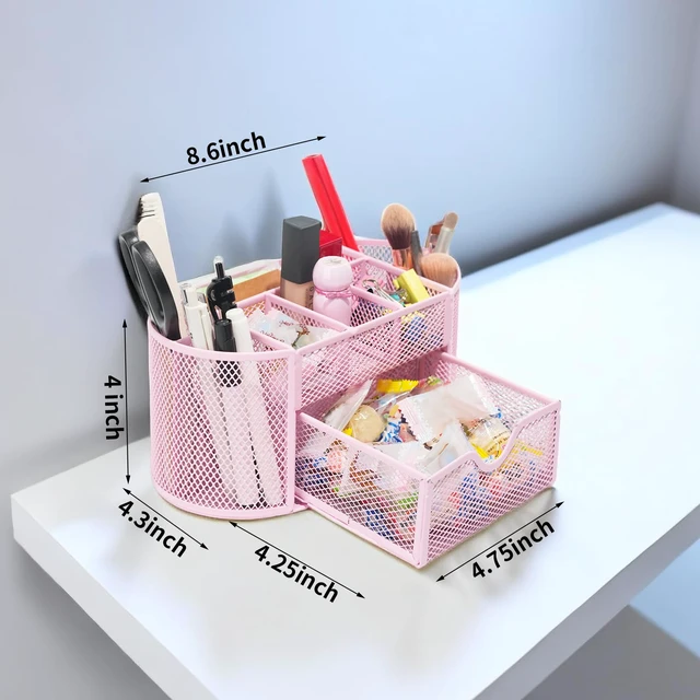 Alt view image 3 of 7 - Desktop Organizer with Pencil Pen Holder and Accessories Offering 8 Compartments and 1 Drawer for Home, School and Office. (Cherry Blossom Pink)