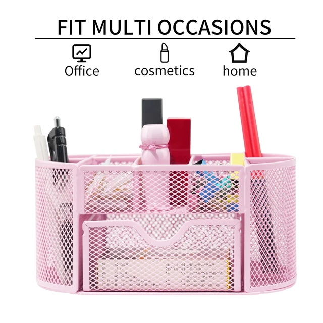 Alt view image 4 of 7 - Desktop Organizer with Pencil Pen Holder and Accessories Offering 8 Compartments and 1 Drawer for Home, School and Office. (Cherry Blossom Pink)