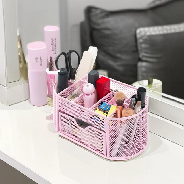 Alt view image 5 of 7 - Desktop Organizer with Pencil Pen Holder and Accessories Offering 8 Compartments and 1 Drawer for Home, School and Office. (Cherry Blossom Pink)
