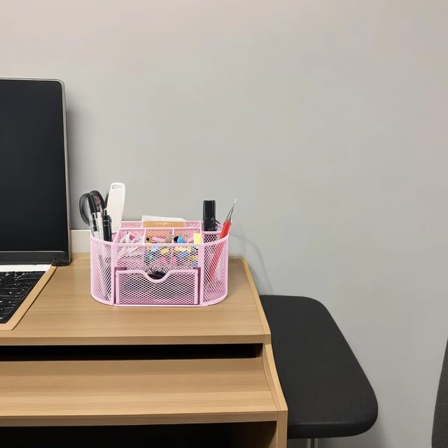 Alt view image 7 of 7 - Desktop Organizer with Pencil Pen Holder and Accessories Offering 8 Compartments and 1 Drawer for Home, School and Office. (Cherry Blossom Pink)