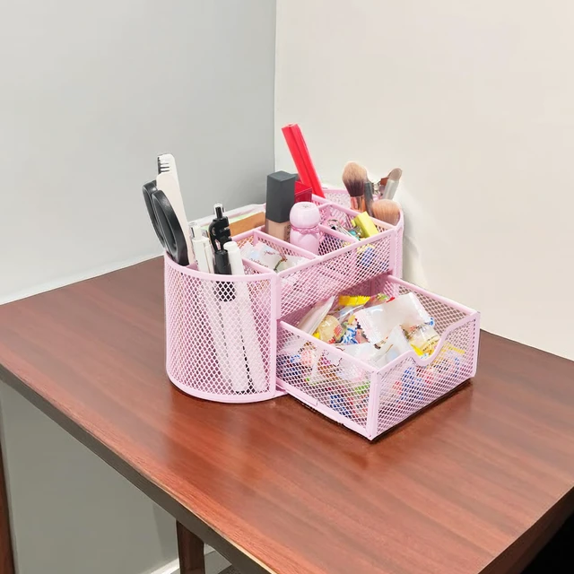 Alt view image 6 of 7 - Desktop Organizer with Pencil Pen Holder and Accessories Offering 8 Compartments and 1 Drawer for Home, School and Office. (Cherry Blossom Pink)