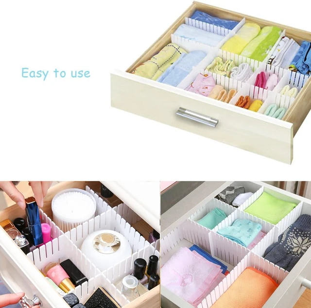 Alt view image 5 of 7 - 8pcs Adjustable Grid Drawer Dividers DIY Plastic Closet Separator Tidy Organizer Container for Underwear Socks Belt Office Supplies