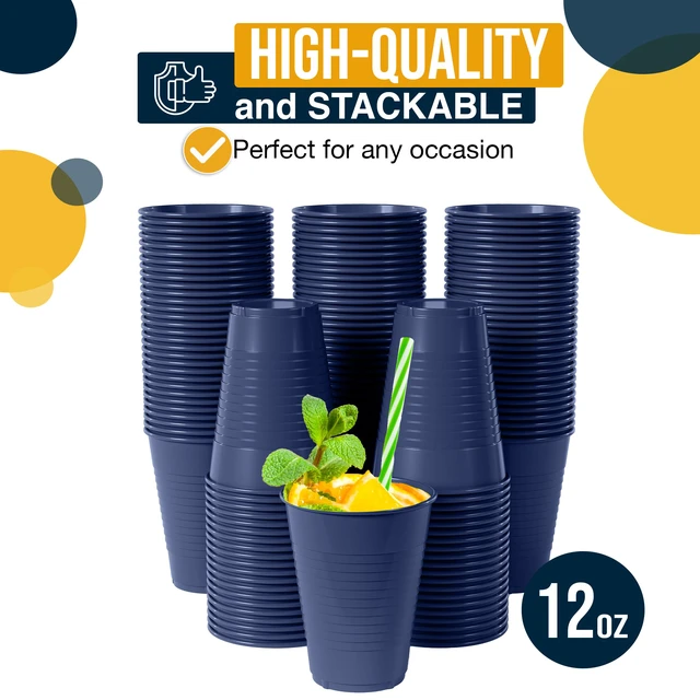 Alt view image 2 of 5 - Party Solids 12 Oz Navy Plastic Cups For Party Supplies 50 Pack | Navy Disposable Cups Plastic | Disposable Drinkware For Parties, Events & Everyday