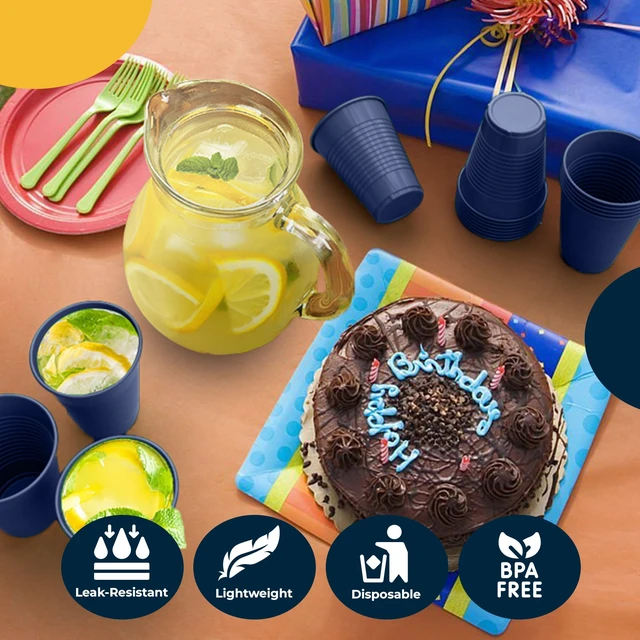 Alt view image 3 of 5 - Party Solids 12 Oz Navy Plastic Cups For Party Supplies 50 Pack | Navy Disposable Cups Plastic | Disposable Drinkware For Parties, Events & Everyday