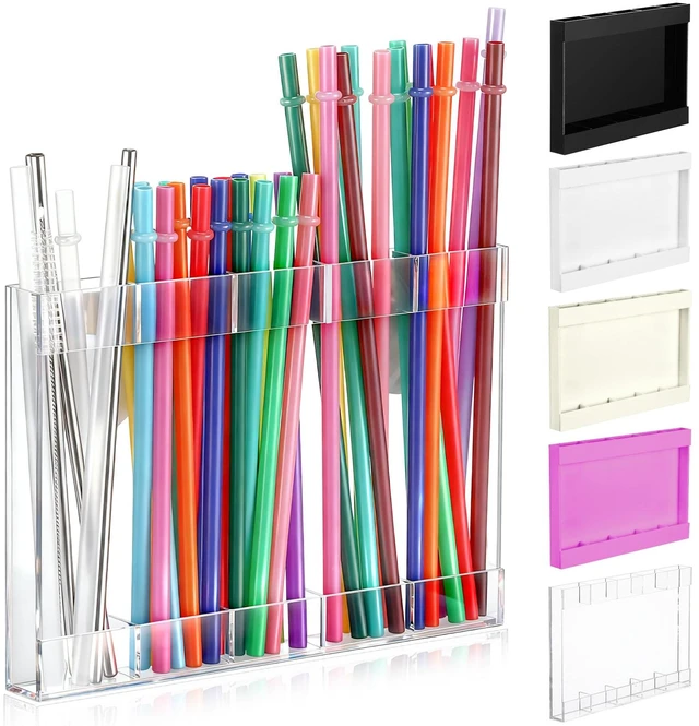 Main image of Acrylic Straw Holder for Cabinet Door,Classic,Large,Transparent | 9.5" Straw Storage Organizer with Double Sided Adhesive Tape Reusable Kitchen Accessories Container for Counter Cupboard