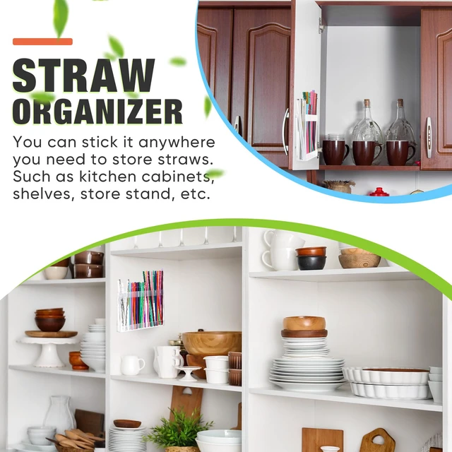 Alt view image 2 of 7 - Acrylic Straw Holder for Cabinet Door,Classic,Large,Transparent | 9.5" Straw Storage Organizer with Double Sided Adhesive Tape Reusable Kitchen Accessories Container for Counter Cupboard