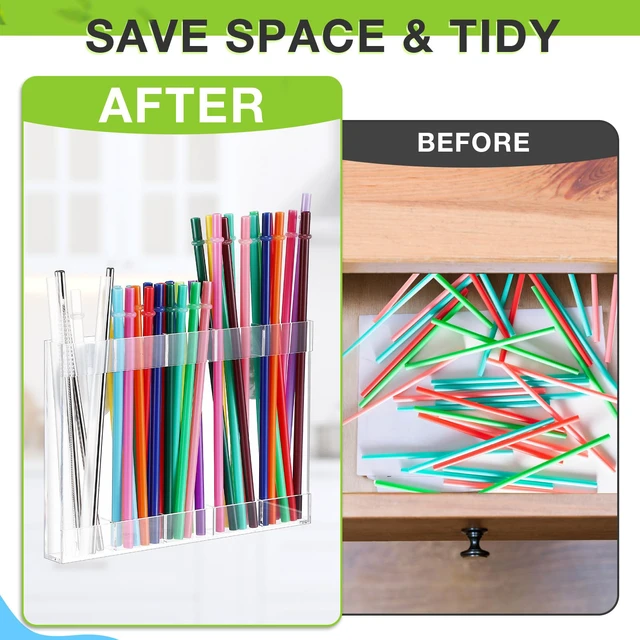 Alt view image 3 of 7 - Acrylic Straw Holder for Cabinet Door,Classic,Large,Transparent | 9.5" Straw Storage Organizer with Double Sided Adhesive Tape Reusable Kitchen Accessories Container for Counter Cupboard