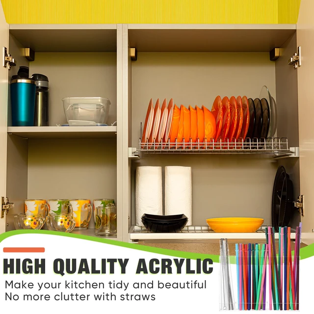 Alt view image 5 of 7 - Acrylic Straw Holder for Cabinet Door,Classic,Large,Transparent | 9.5" Straw Storage Organizer with Double Sided Adhesive Tape Reusable Kitchen Accessories Container for Counter Cupboard