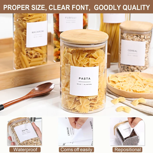 Alt view image 2 of 7 - 308 Kitchen Pantry Labels for Food Containers, 3 Sizes White Minimalist Labels for Organizing, Food Label for Jars, Storage Bins, Preprinted Waterproof Pantry Label for Containers