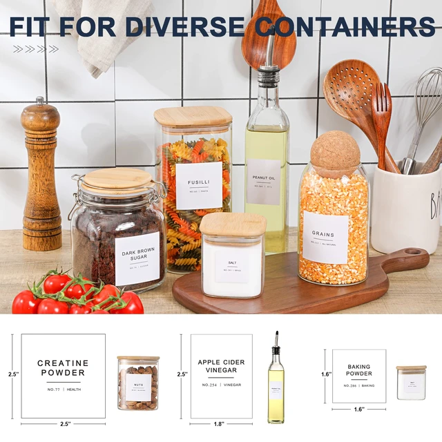 Alt view image 3 of 7 - 308 Kitchen Pantry Labels for Food Containers, 3 Sizes White Minimalist Labels for Organizing, Food Label for Jars, Storage Bins, Preprinted Waterproof Pantry Label for Containers