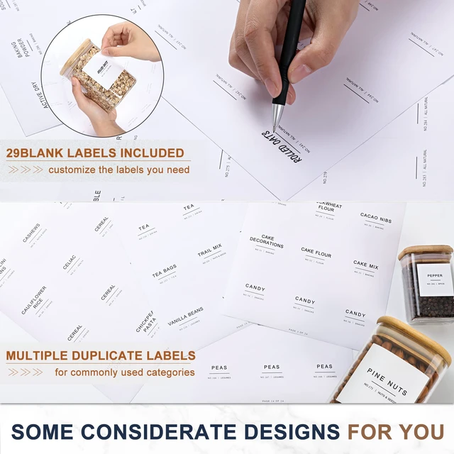 Alt view image 4 of 7 - 308 Kitchen Pantry Labels for Food Containers, 3 Sizes White Minimalist Labels for Organizing, Food Label for Jars, Storage Bins, Preprinted Waterproof Pantry Label for Containers