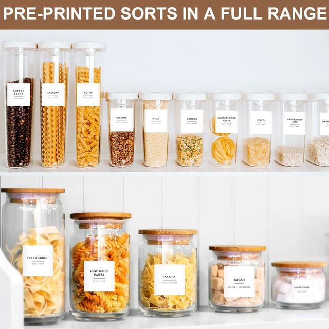 Alt view image 5 of 7 - 308 Kitchen Pantry Labels for Food Containers, 3 Sizes White Minimalist Labels for Organizing, Food Label for Jars, Storage Bins, Preprinted Waterproof Pantry Label for Containers
