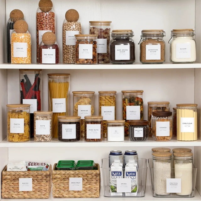 Alt view image 7 of 7 - 308 Kitchen Pantry Labels for Food Containers, 3 Sizes White Minimalist Labels for Organizing, Food Label for Jars, Storage Bins, Preprinted Waterproof Pantry Label for Containers