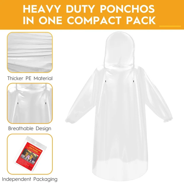 Alt view image 2 of 7 - 6 & 20 & 50 Pack Disposable Rain Ponchos for Adults/Youth, Waterproof PE Raincoats with Drawstring, Camping/Emergency