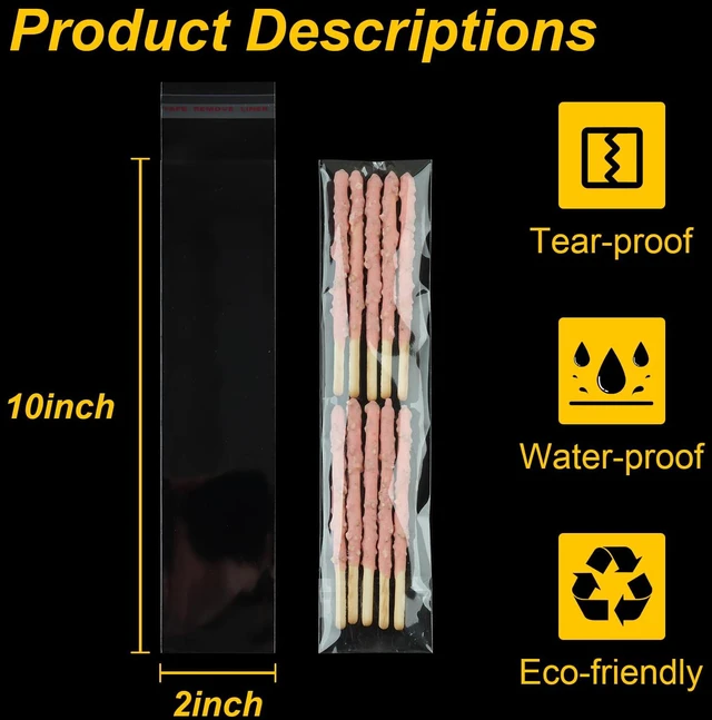 Alt view image 5 of 6 - 120 Pcs Pretzel Rod Bags, Self Sealing Cellophane Bag 2x10 Inches, Clear Cookie Bags with Seal for Cookies, Pretzels, Candy, Party Favors, Bakery Packaging