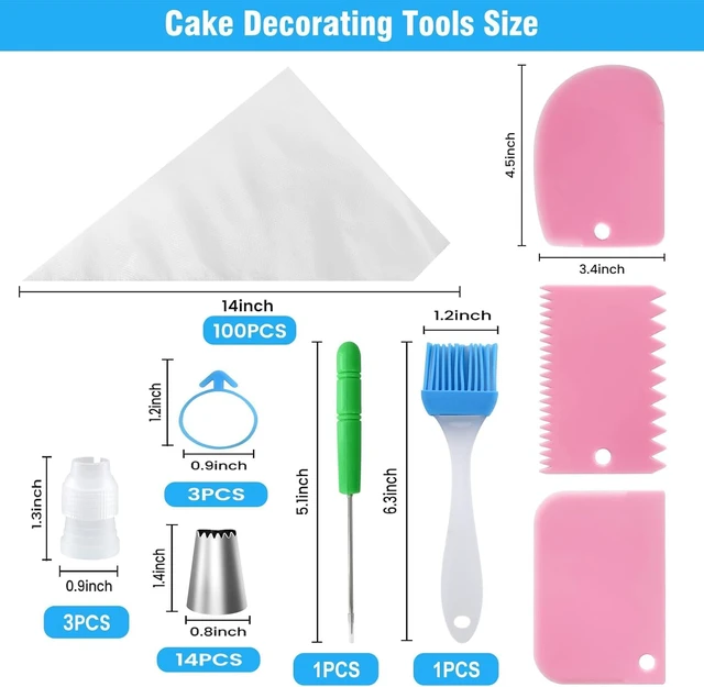 Alt view image 2 of 7 - Piping Bags and Tips Set, 100pcs 12 Inch Icing Bags with 14 Tips | Leak-Proof, Food Grade, Disposable, Easy Cleanup for Icing, Frosting, Royal Icing, Cake Decorating, Cookies & Candy Pastry