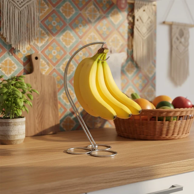 Alt view image 5 of 5 - Banana Holder Stand, Metal Banana Hanger Hook for Kitchen Countertop | Banana Hanger Hook and Fruit Holder Rack for Counter, Keeps Bananas Fresh, Ripens Evenly and Helps Prevent Bruising