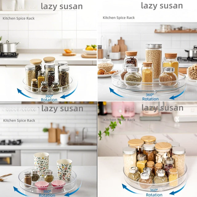 Alt view image 2 of 7 - 2 Pack Lazy Susan 9.25" Turntable Rotating Spin Organizer Storage | Pantry Organizers and Storage Container Bins Spice Rack Cabinet Condiment for Countertop Kitchen Fridge Bathroom Holder Clear