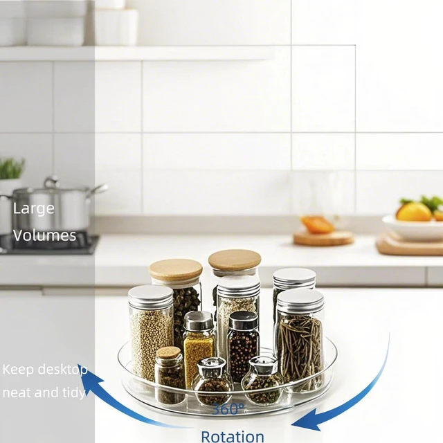 Alt view image 3 of 7 - 2 Pack Lazy Susan 9.25" Turntable Rotating Spin Organizer Storage | Pantry Organizers and Storage Container Bins Spice Rack Cabinet Condiment for Countertop Kitchen Fridge Bathroom Holder Clear