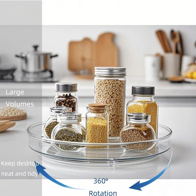 Alt view image 6 of 7 - 2 Pack Lazy Susan 9.25" Turntable Rotating Spin Organizer Storage | Pantry Organizers and Storage Container Bins Spice Rack Cabinet Condiment for Countertop Kitchen Fridge Bathroom Holder Clear