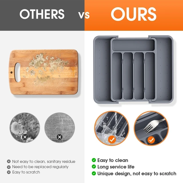 Alt view image 3 of 7 - Silverware OrganizerAdjustable & Expandable Drawer Organizer | Utensil Drawer Organizer, BPA Free Utensil Holder, Cutlery Tray for Forks, Spoons, Knives in Kitchen, Medium, Grey