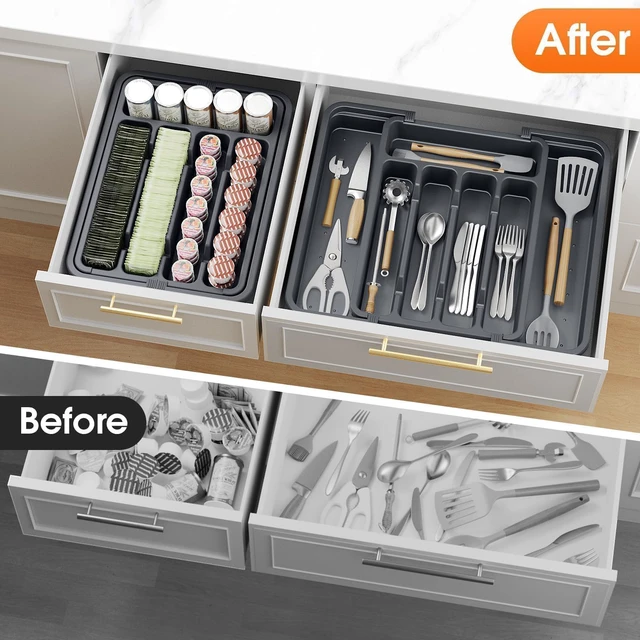 Alt view image 5 of 7 - Silverware OrganizerAdjustable & Expandable Drawer Organizer | Utensil Drawer Organizer, BPA Free Utensil Holder, Cutlery Tray for Forks, Spoons, Knives in Kitchen, Medium, Grey
