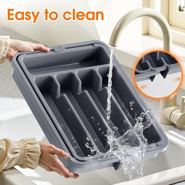 Alt view image 7 of 7 - Silverware OrganizerAdjustable & Expandable Drawer Organizer | Utensil Drawer Organizer, BPA Free Utensil Holder, Cutlery Tray for Forks, Spoons, Knives in Kitchen, Medium, Grey