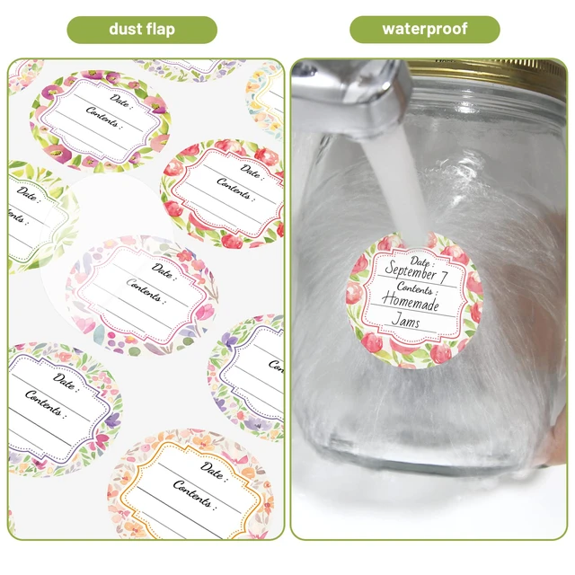 Alt view image 3 of 7 - 300 Waterproof Canning Labels for Jars Lids Canning Supplies | Food Labels, Round, for Food Container Spice Canister, Food Storage, 2 Inch, Watercolor