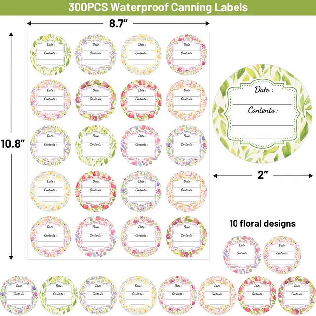 Alt view image 2 of 7 - 300 Waterproof Canning Labels for Jars Lids Canning Supplies | Food Labels, Round, for Food Container Spice Canister, Food Storage, 2 Inch, Watercolor