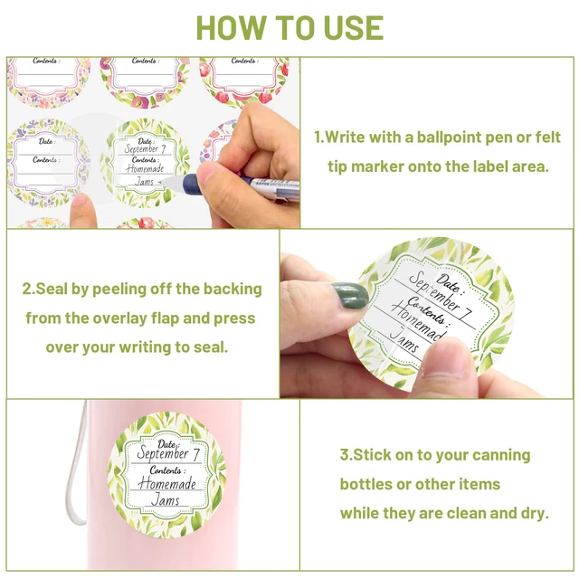 Alt view image 4 of 7 - 300 Waterproof Canning Labels for Jars Lids Canning Supplies | Food Labels, Round, for Food Container Spice Canister, Food Storage, 2 Inch, Watercolor