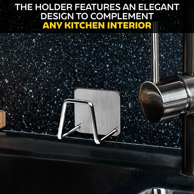 Alt view image 5 of 7 - Stainless Steel Sponge Holder for Kitchen Sink, Rust-Resistant | Adhesive Kitchen Sink Sponge Holder; Holds Sponges, Brushes, Lids; Sticks to Tile, Glass, Ceramic, Metal; 1.85" Drain