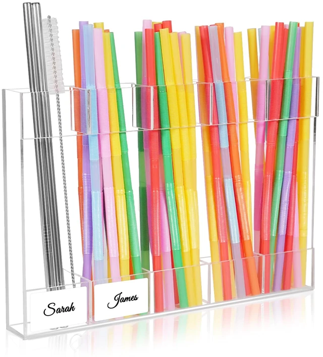 Main image of 9.8 Large Acrylic Straw Holder for Cabinet Door - Reusable Straw Organizer Storage, Holds 80+ Straws, Ultra Sticky Adhesive Door Mounted, Kitchen Cabinet Accessories Container (Transparent)