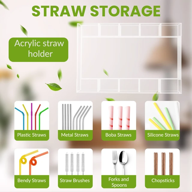 Alt view image 4 of 6 - 9.8 Large Acrylic Straw Holder for Cabinet Door - Reusable Straw Organizer Storage, Holds 80+ Straws, Ultra Sticky Adhesive Door Mounted, Kitchen Cabinet Accessories Container (Transparent)
