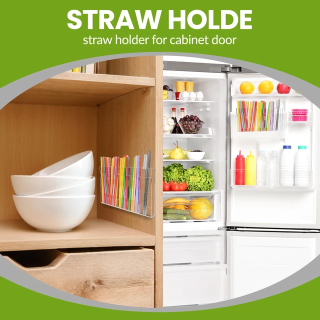 Alt view image 5 of 6 - 9.8 Large Acrylic Straw Holder for Cabinet Door - Reusable Straw Organizer Storage, Holds 80+ Straws, Ultra Sticky Adhesive Door Mounted, Kitchen Cabinet Accessories Container (Transparent)