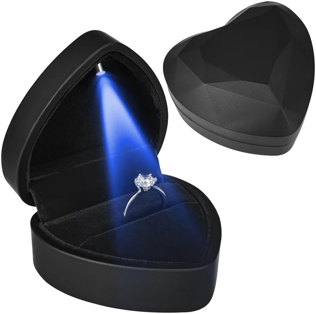 Main image of Heart Ring Box with LED Light, Luxury LED Lighted Engagement Ring Box, Velvet Earrings Jewelry Case with Light, Jewelry Display Box for Wedding, Engagement, Proposal, Birthday and Anniversary-Black