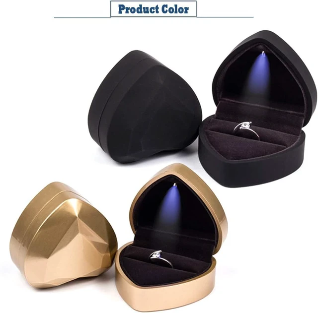 Alt view image 3 of 5 - Heart Ring Box with LED Light, Luxury LED Lighted Engagement Ring Box, Velvet Earrings Jewelry Case with Light, Jewelry Display Box for Wedding, Engagement, Proposal, Birthday and Anniversary-Black