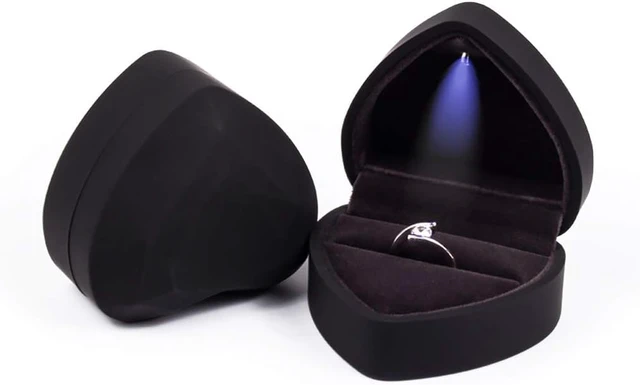 Alt view image 2 of 5 - Heart Ring Box with LED Light, Luxury LED Lighted Engagement Ring Box, Velvet Earrings Jewelry Case with Light, Jewelry Display Box for Wedding, Engagement, Proposal, Birthday and Anniversary-Black