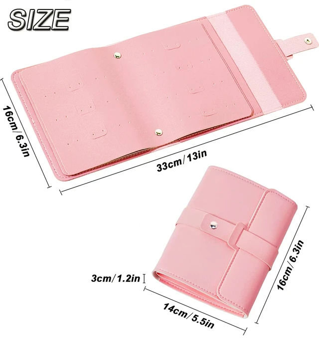 Alt view image 5 of 7 - Earring Holder Organizer Book for Travel, 42 Pairs Stud Earrings Organizer with Staggered Holes & Snap, Waterproof PU Leather Earring Storage Case Portable Earrings Book for Women Girls - Pink