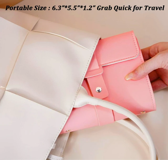 Alt view image 7 of 7 - Earring Holder Organizer Book for Travel, 42 Pairs Stud Earrings Organizer with Staggered Holes & Snap, Waterproof PU Leather Earring Storage Case Portable Earrings Book for Women Girls - Pink
