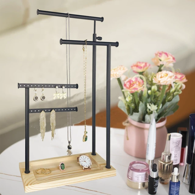 Alt view image 3 of 7 - Premium Jewelry Stand, 4-Tier Storage Necklace Holder Stand, Earring Holder AdjustableTall 20I N (Max), Jewelry Organizer for Necklace, Bracelet, Earring, Black