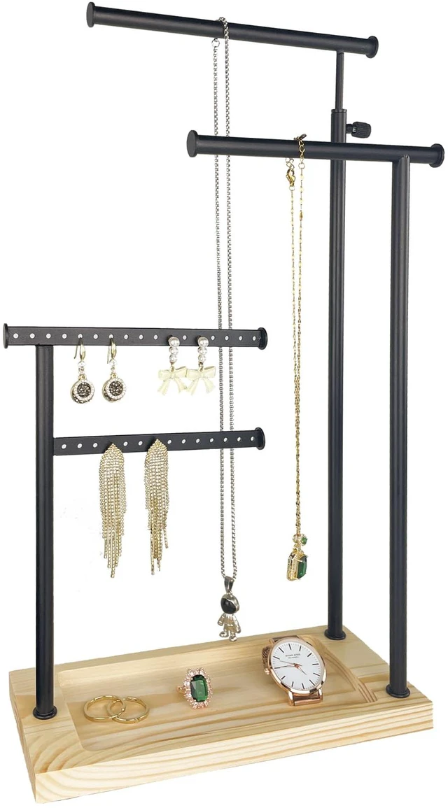 Main image of Premium Jewelry Stand, 4-Tier Storage Necklace Holder Stand, Earring Holder AdjustableTall 20I N (Max), Jewelry Organizer for Necklace, Bracelet, Earring, Black