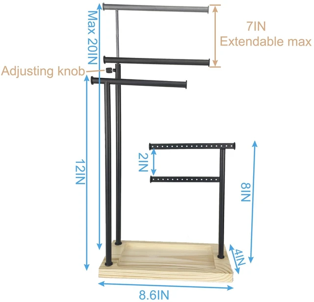 Alt view image 6 of 7 - Premium Jewelry Stand, 4-Tier Storage Necklace Holder Stand, Earring Holder AdjustableTall 20I N (Max), Jewelry Organizer for Necklace, Bracelet, Earring, Black