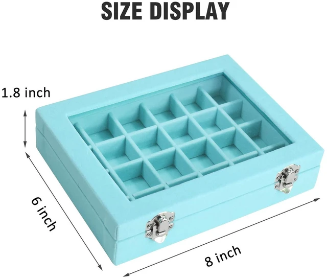 Alt view image 2 of 6 - Velvet Jewelry Box 24 Grid Jewelry Ring Display Organiser Box Tray Holder Earrings Storage Case for Girls Wife Mom Women (Light Blue)